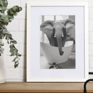 Poster Baignoire d'éléphant Bain noir blanc