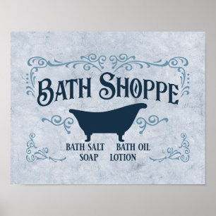 Poster Bain, Bain Time, Spa 14" x 11" en bleu