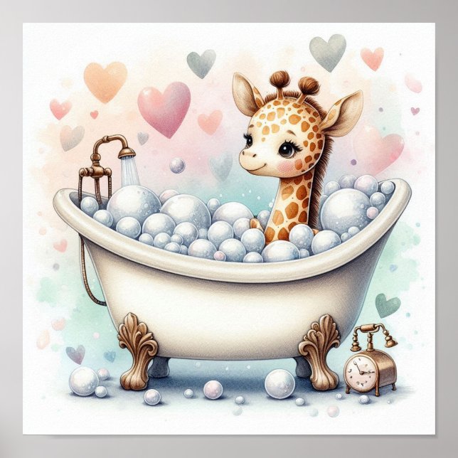 Poster Bain de bulle Giraffe (Devant)