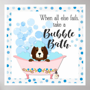 Poster Bain de bulle mignon Dessin Chien Salle de bain