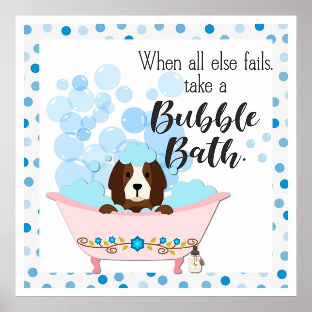 Poster Bain de bulle mignon Dessin Chien Salle de bain (Devant)