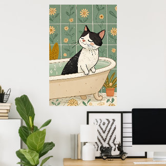 Poster Bain De Chat Cosy : Relaxation Whimsical