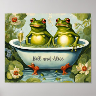Poster Bain de jardin Couple de grenouille