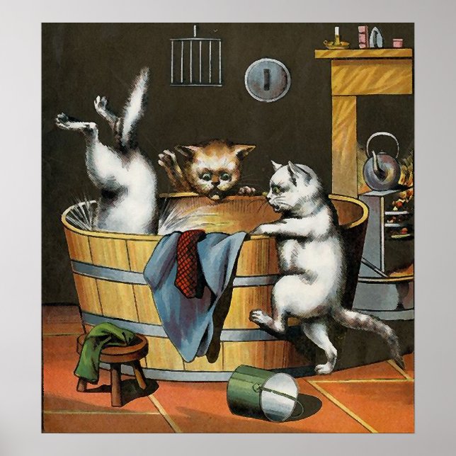 Poster Bain de Kitties - Art Vintage (Devant)