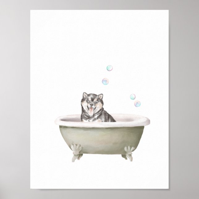 Poster Bain Wall Art, Shiba Inu chien dans la baignoire P (Devant)