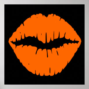 Poster Baiser au rouge à lèvres noir et orange vif