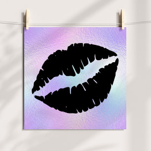 Poster Baiser au rouge à lèvres noir sur feuille iridesce