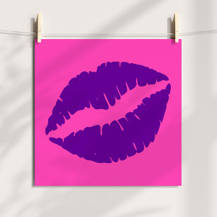 Poster Baiser au rouge à lèvres rose et violet
