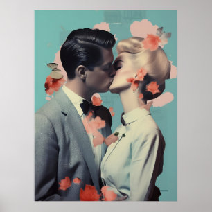 Poster Baiser romantique, Impression, Décor, Collage, Art