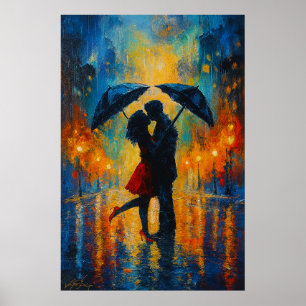 Poster Baiser romantique sous la pluie
