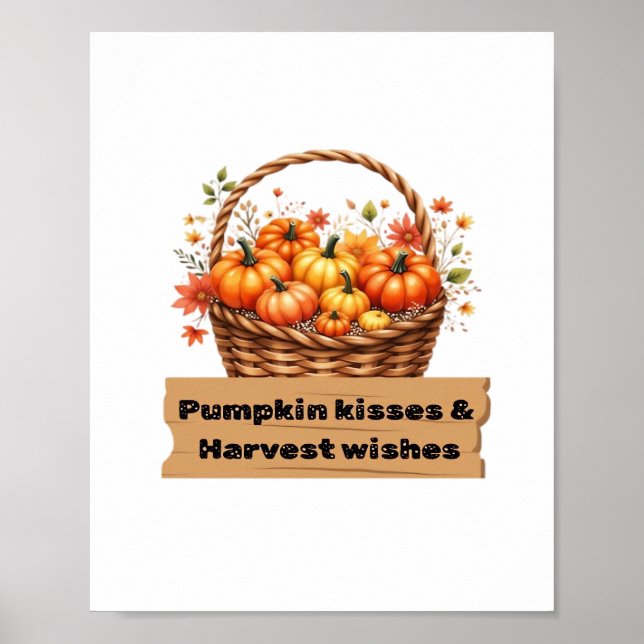 Poster Baisers citrouilles et souhaits de récolte Automne (Devant)