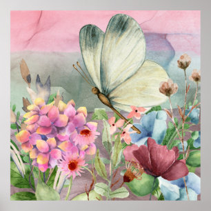 Poster Baisers de papillon parmi les fleurs