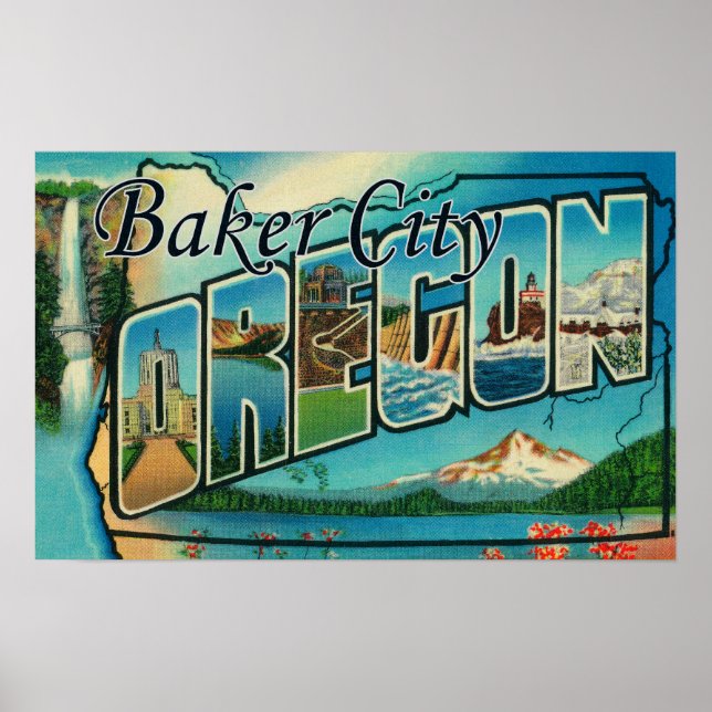 Poster Baker City, Oregon - Scènes de grandes lettres (Devant)