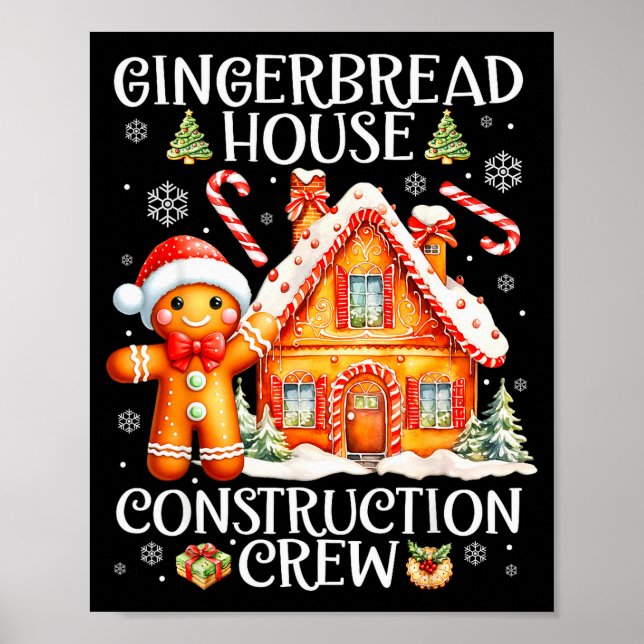 Poster Baking Gingerbread House Construction Crew Christm (Devant)