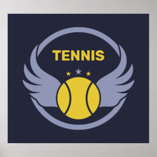 Poster Bal de tennis en texte personnalisé avec ailes