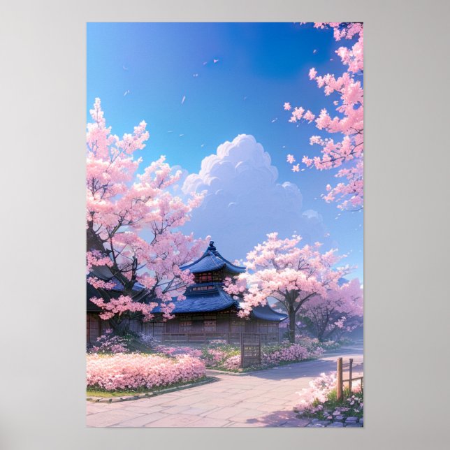 Poster Balade au printemps, fleurs de cerisiers beauté (Devant)