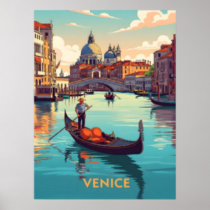 Poster Balade en gondole à Venise avec des bâtiments hist