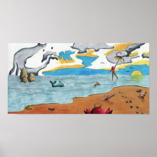 Poster Balade en parapluie à travers l'océan