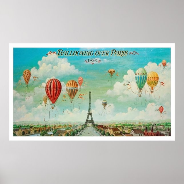 Poster Balade sur Paris, montgolfières, vintage (Devant)