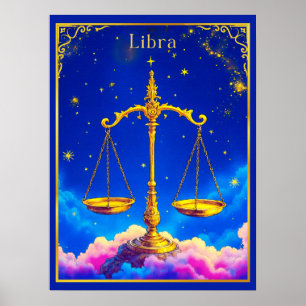 Poster Balance zodiacal de la Balance dans un ciel rempli