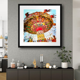 Poster Balançoire Carnaval bleu ciel vintage photo rétro
