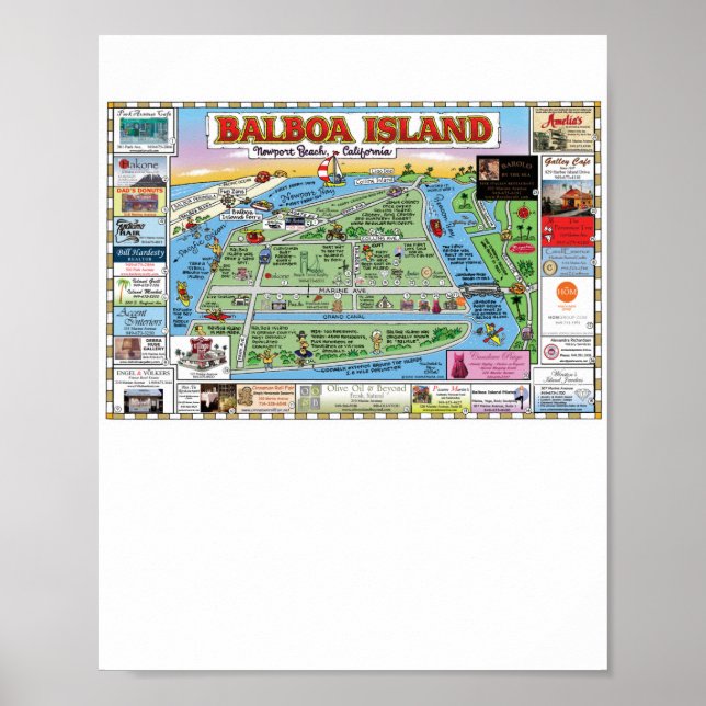 Poster Balboa Island, Newport Beach, Cartographie (Devant)