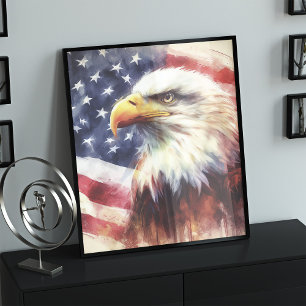 Poster Bald Eagle avec drapeau des États-Unis d'Amérique