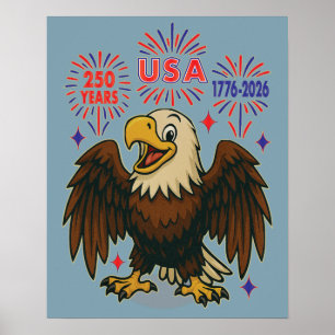 Poster Bald Eagle avec Fireworks - USA 250 ans 1776-2026