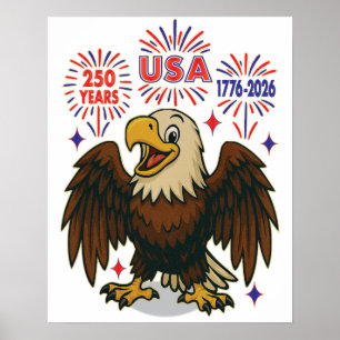Poster Bald Eagle avec Fireworks - USA 250 ans 1776-2026