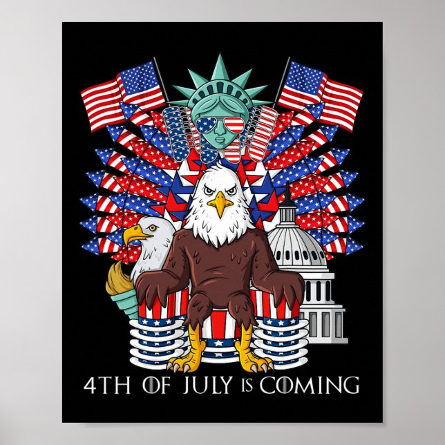 Poster Bald Eagle Throne 4 juillet USA Patriotic Boys K (Devant)