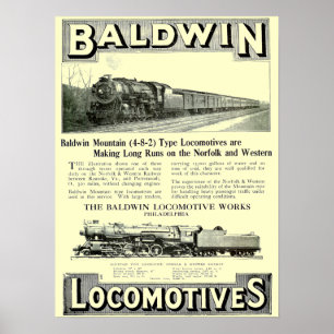 Poster Baldwin Steam Locomotive Mountain Type en 1924