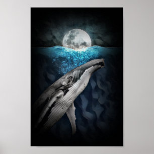 Poster Baleine À Baleine À Bosse Au Feu De La Lune