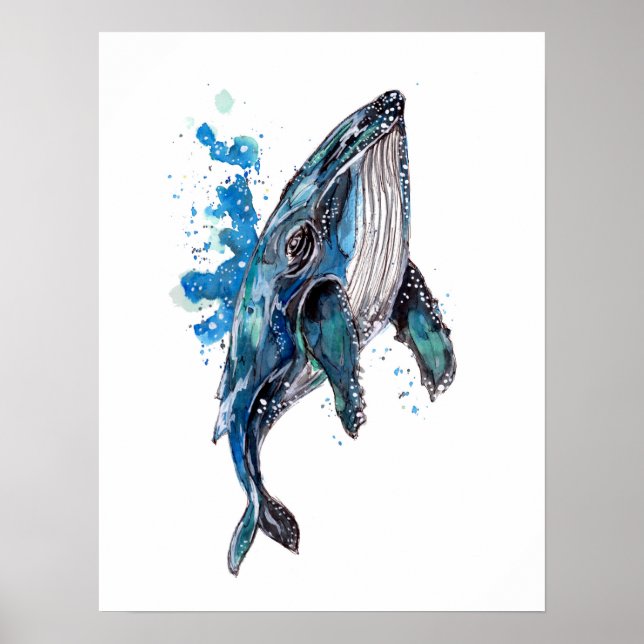 Poster Baleine à bosse bleue (Devant)