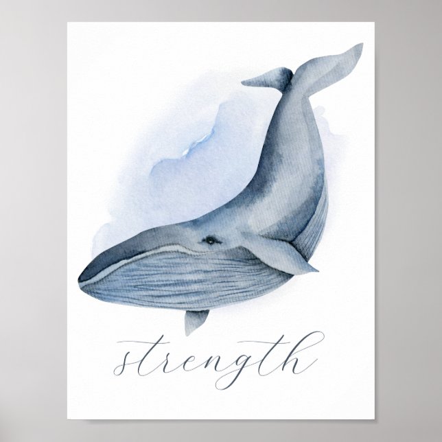 Poster Baleine à bosse de baleen aquarelle bleue Texte No (Devant)