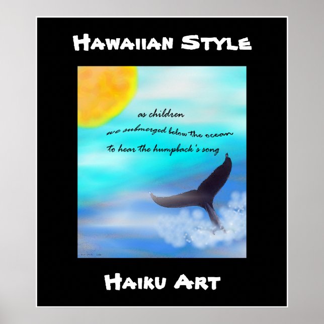 Poster Baleine à bosse de style hawaïen Haiku (Devant)