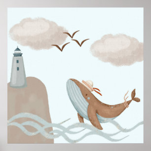 Poster Baleine Aventures - Kids Coastal Art Imprimer