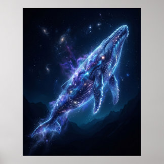 Poster Baleine Bleue Lumineuse Art Cosmique des Profondeu