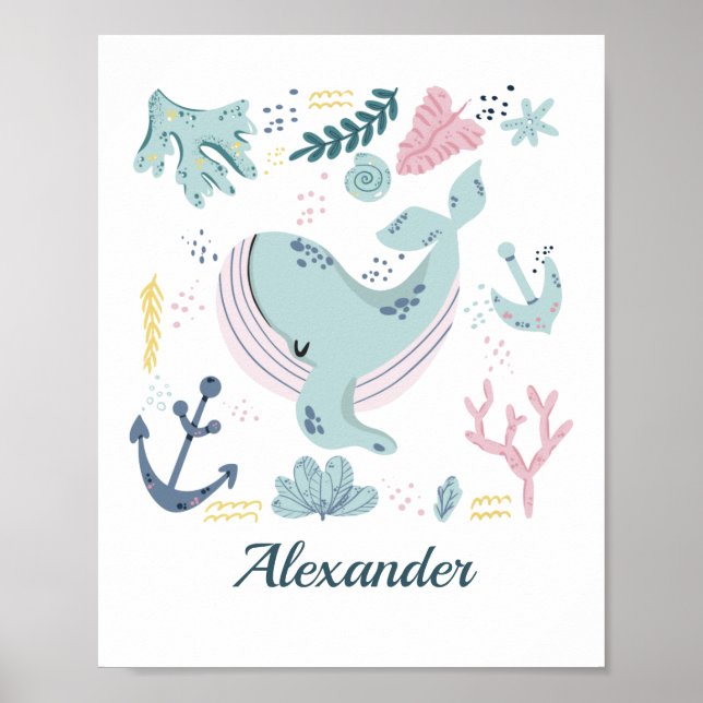 Poster Baleine bleue Sea Life Nursery Wall Art Baby Cadea (Devant)