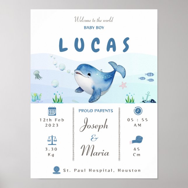 Poster Baleine bleue Statistiques de naissance Garder Pos (Devant)