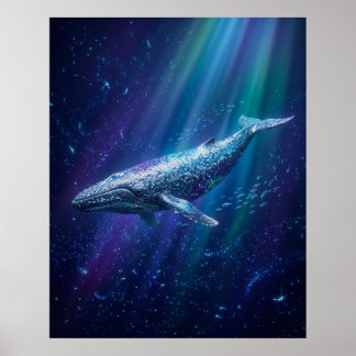 Poster Baleine disco profonde lueur