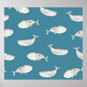Poster Baleine scandinave, animaux de mer motif