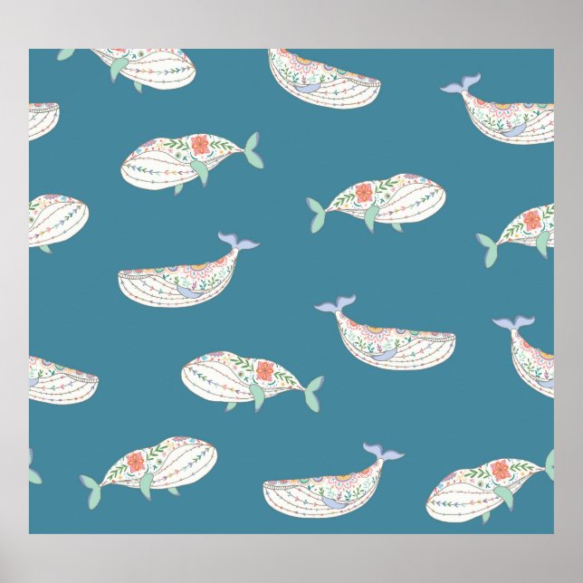 Poster Baleine scandinave, animaux de mer motif (Devant)