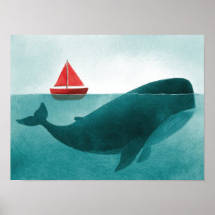 Poster Baleine & Voilier – Art Océanique Minimaliste