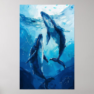 Poster Baleines en mer - Illustration simple et créative