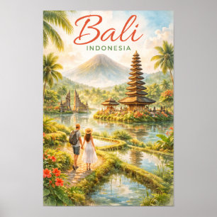 Poster Bali Indonésie Aquarelle Voyage Tropical