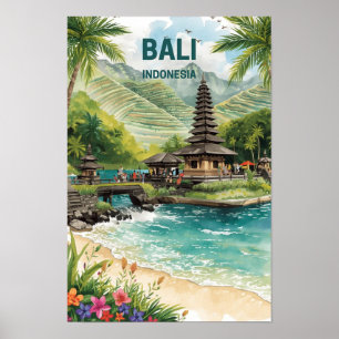 Poster Bali Indonésie Aquarelle Voyage Tropical