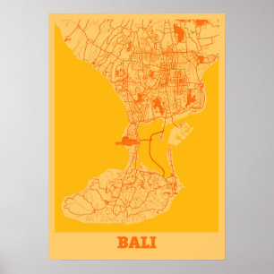 Poster Bali - Indonésie Carte de la ville du coucher de s