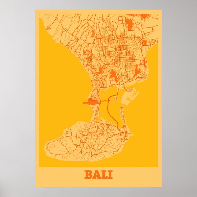 Poster Bali - Indonésie Carte de la ville du coucher de s (Devant)