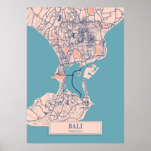 Poster Bali - Indonésie La ville de Breezy Carte