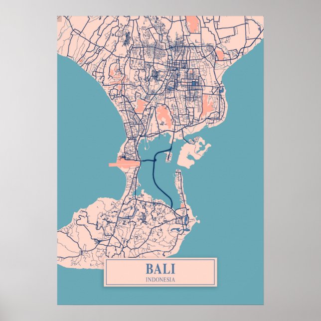 Poster Bali - Indonésie La ville de Breezy Carte (Devant)
